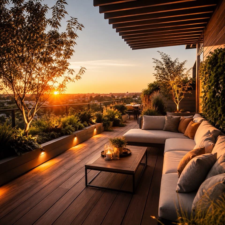 Terrasse Atelier Martin photographiée au coucher du soleil